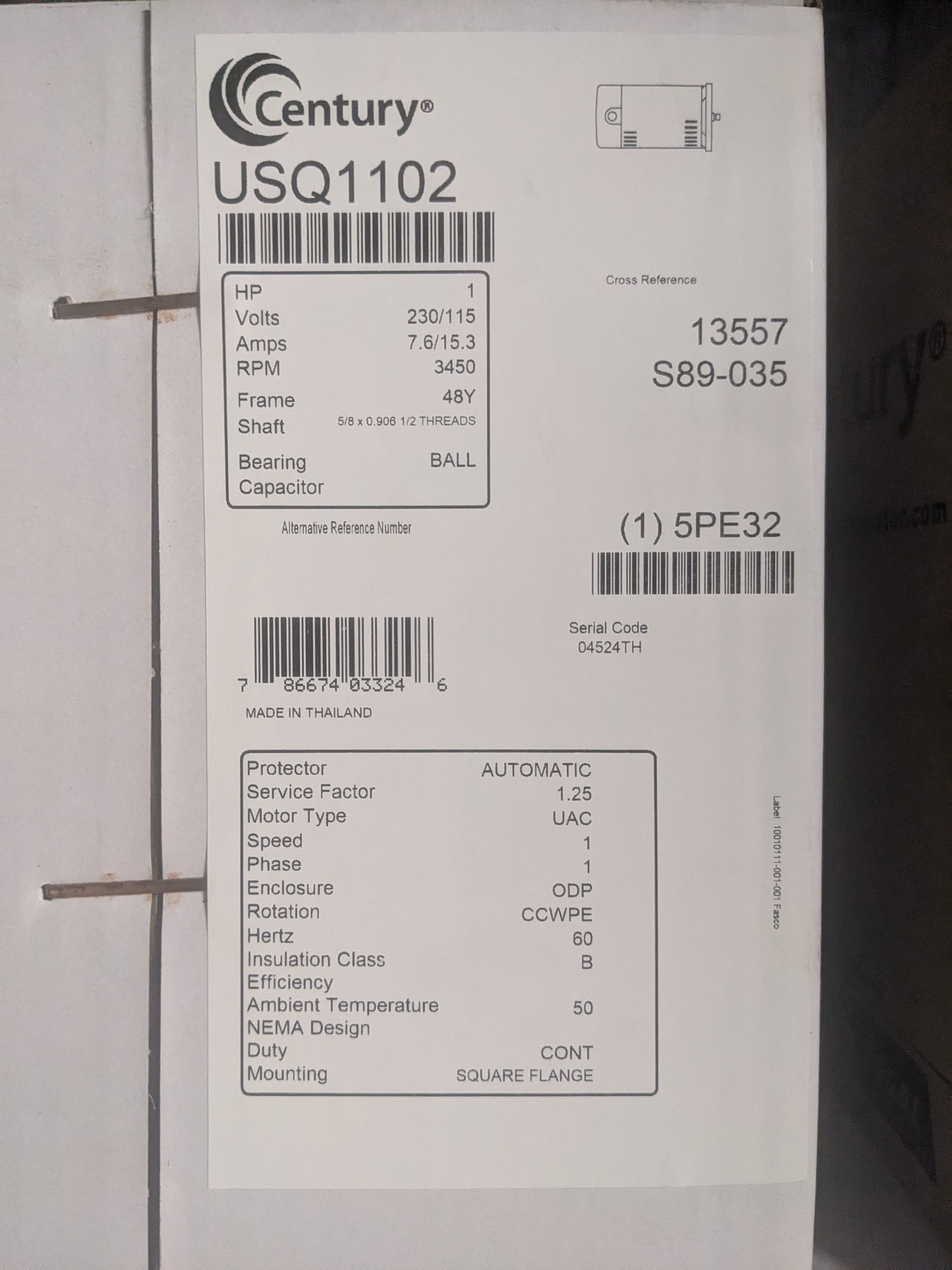 USQ1102 1 HP Square Flange Single Speed Pool Pump Motor