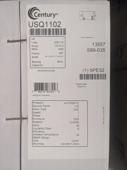 USQ1102 1 HP Square Flange Single Speed Pool Pump Motor