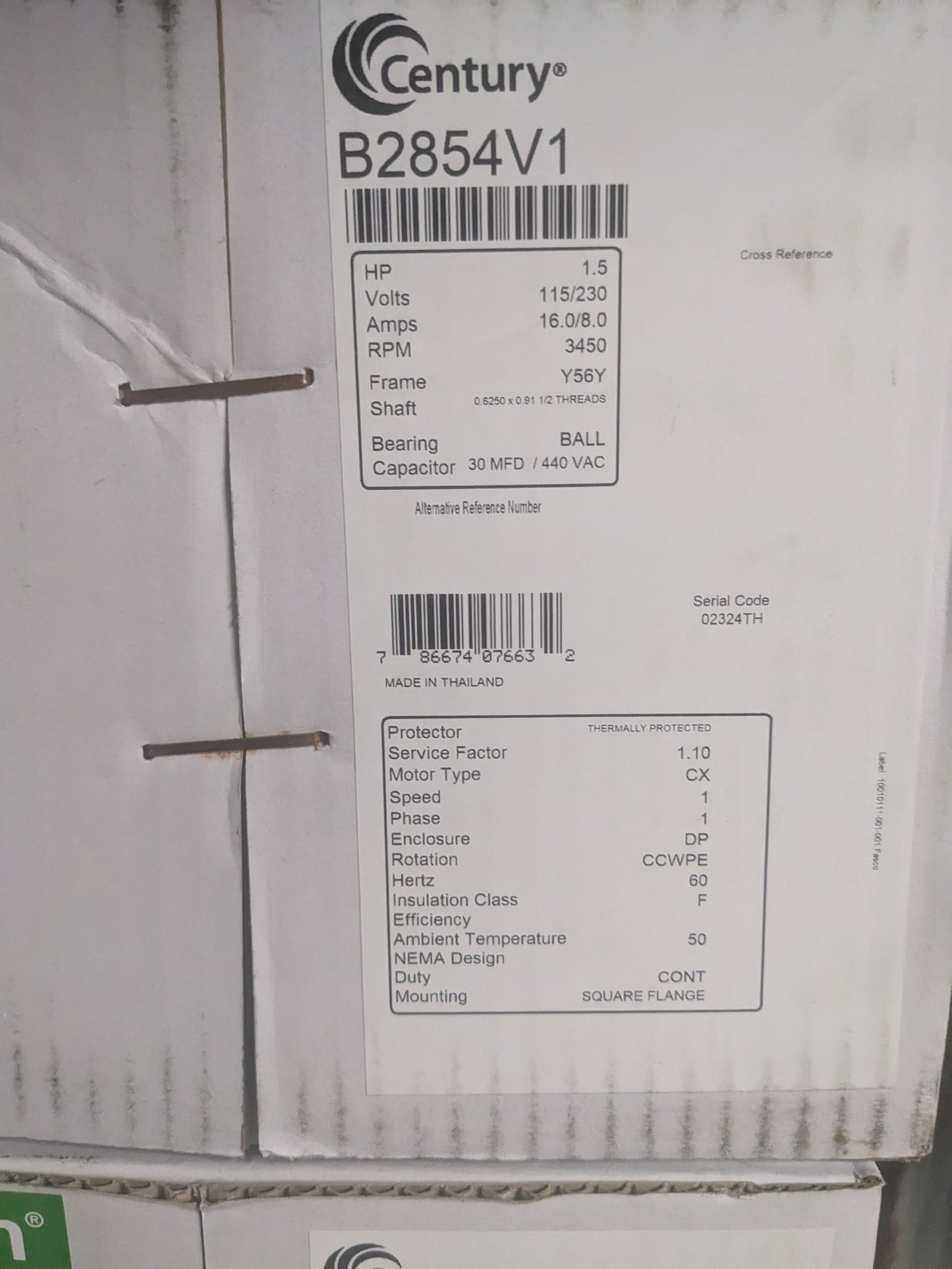 B2854 1.5 HP Square Flange Single Speed Pool Pump Motor