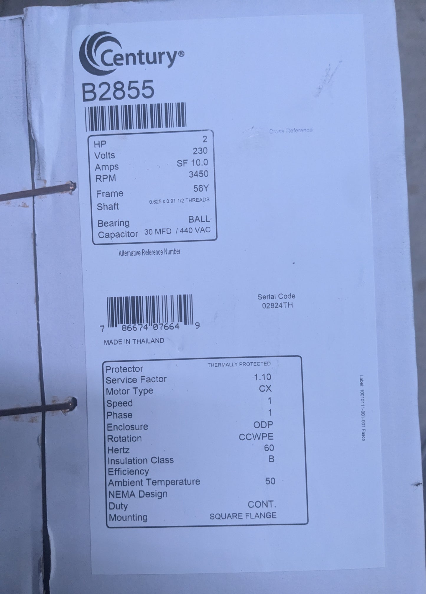 B2855 2 HP Square Flange Single Speed Pool Pump Motor